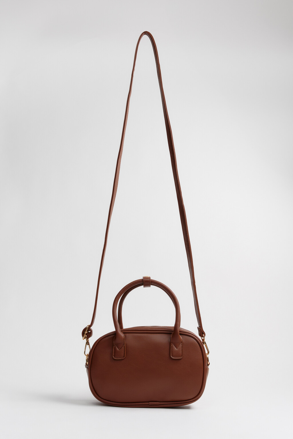 Сумка-кроссбоди каркасная с кожаной фактурой - цвет коричневый - 6