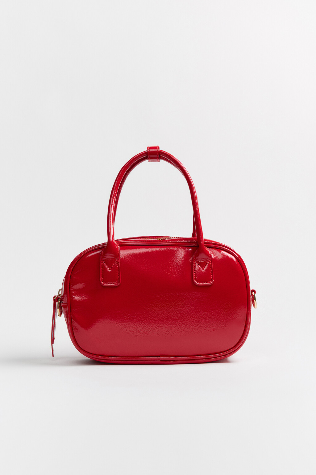 Сумка-кроссбоди каркасная с кожаной фактурой - цвет красный - 7