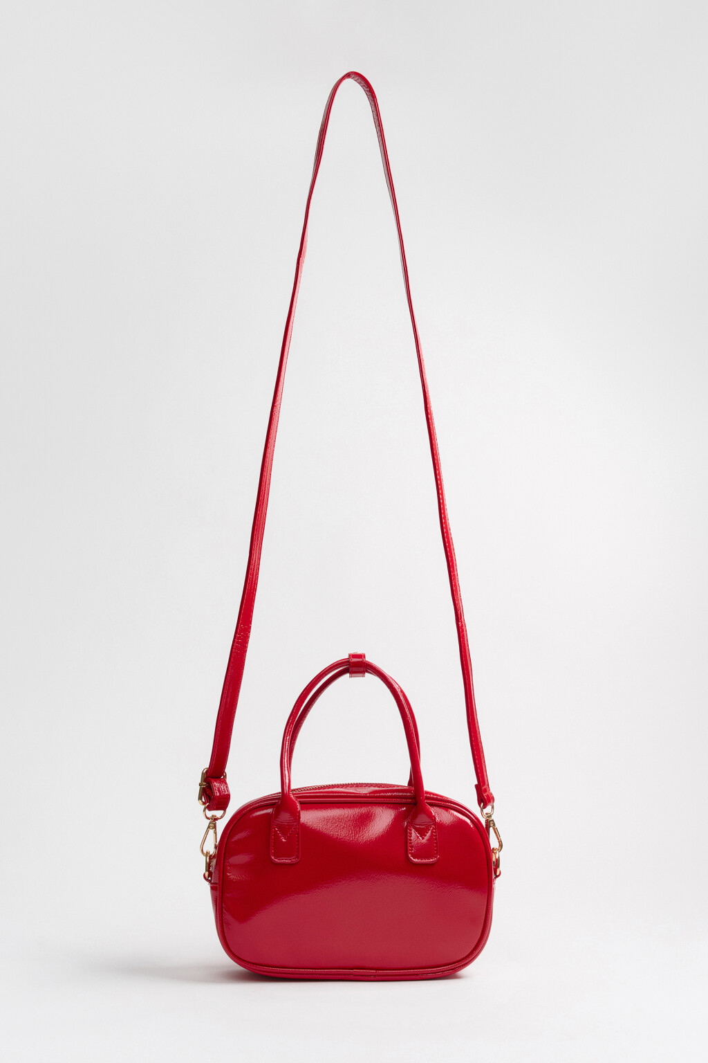 Сумка-кроссбоди каркасная с кожаной фактурой - цвет красный - 11