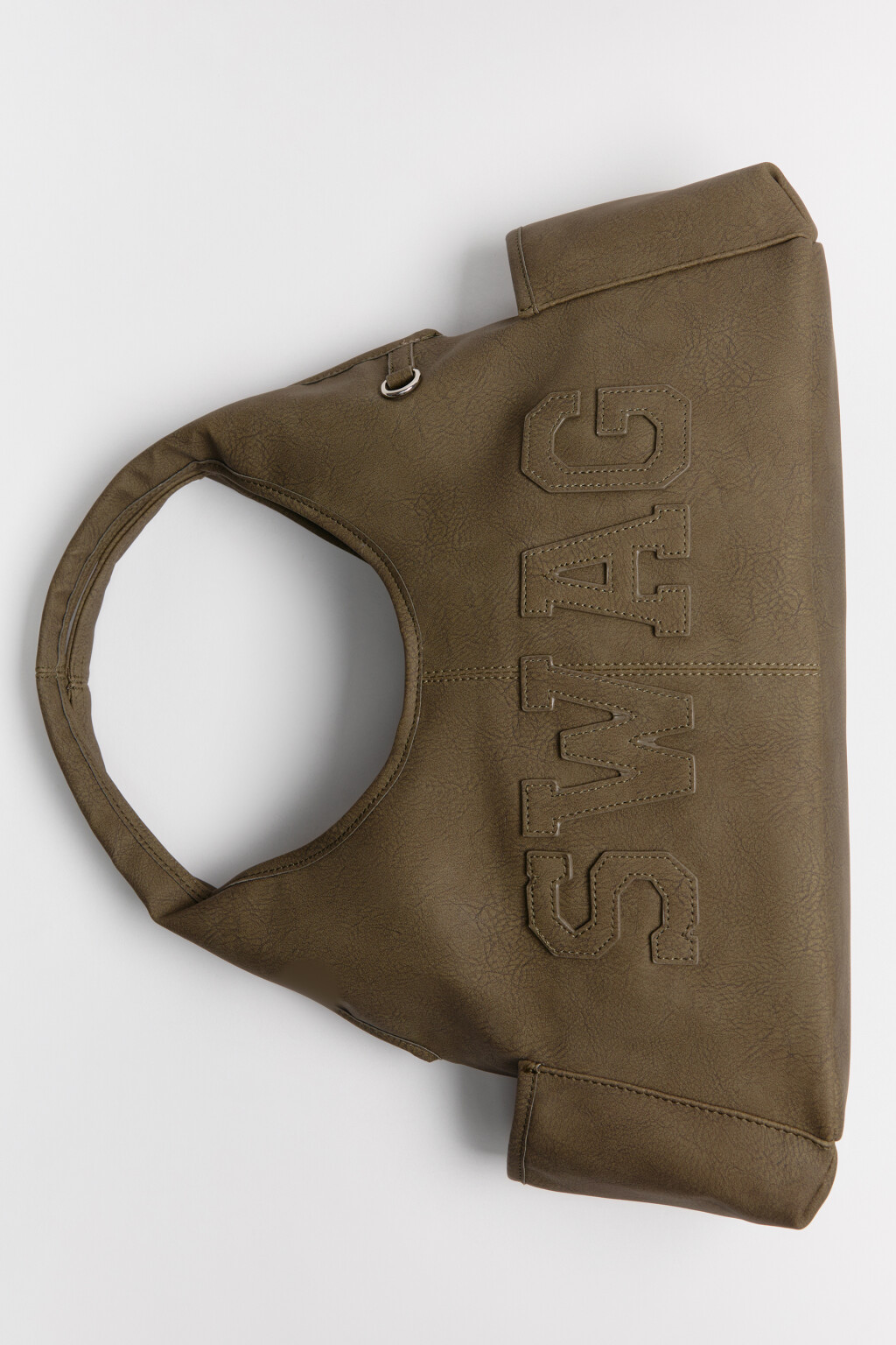 Сумка-тоут с кожаной фактурой и вышивкой - цвет зеленый - 2