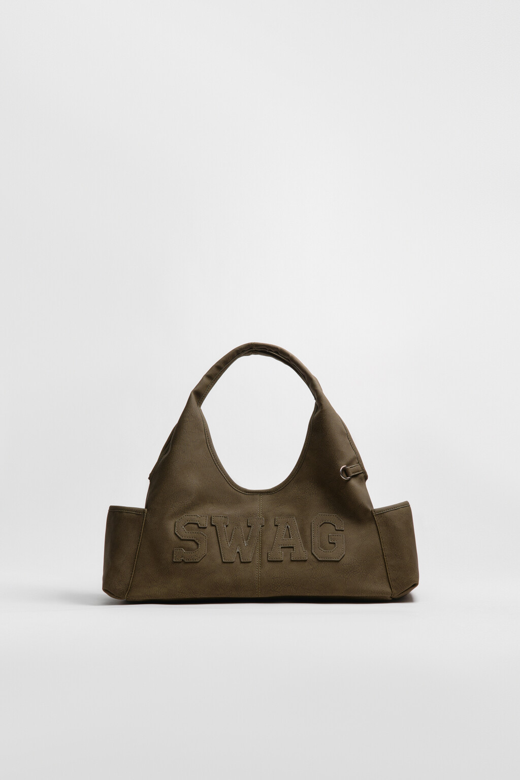 Сумка-тоут с кожаной фактурой и вышивкой - цвет зеленый - 3