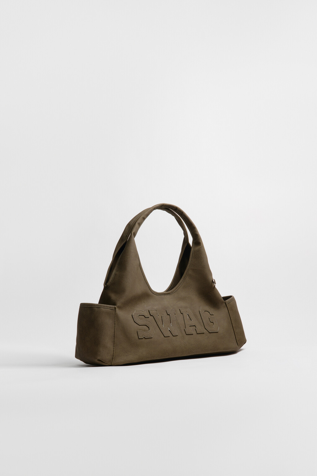 Сумка-тоут с кожаной фактурой и вышивкой - цвет зеленый - 4