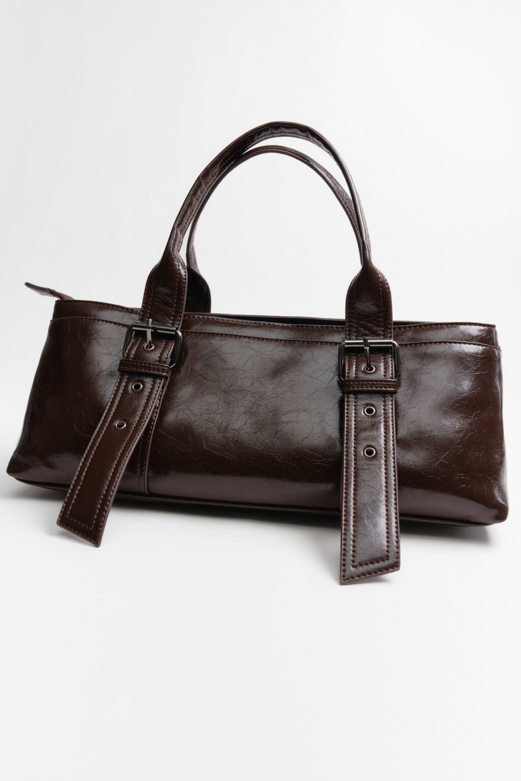 Сумка-багет с кожаной фактурой - цвет коричневый - 6