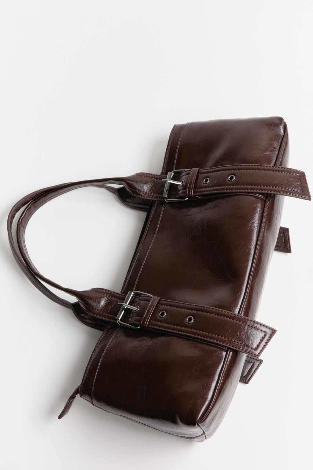 Сумка-багет с кожаной фактурой - цвет коричневый - 7