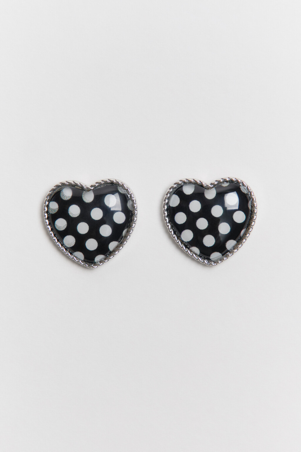 Серьги в виде сердечек в горошек - цвет серый - 2