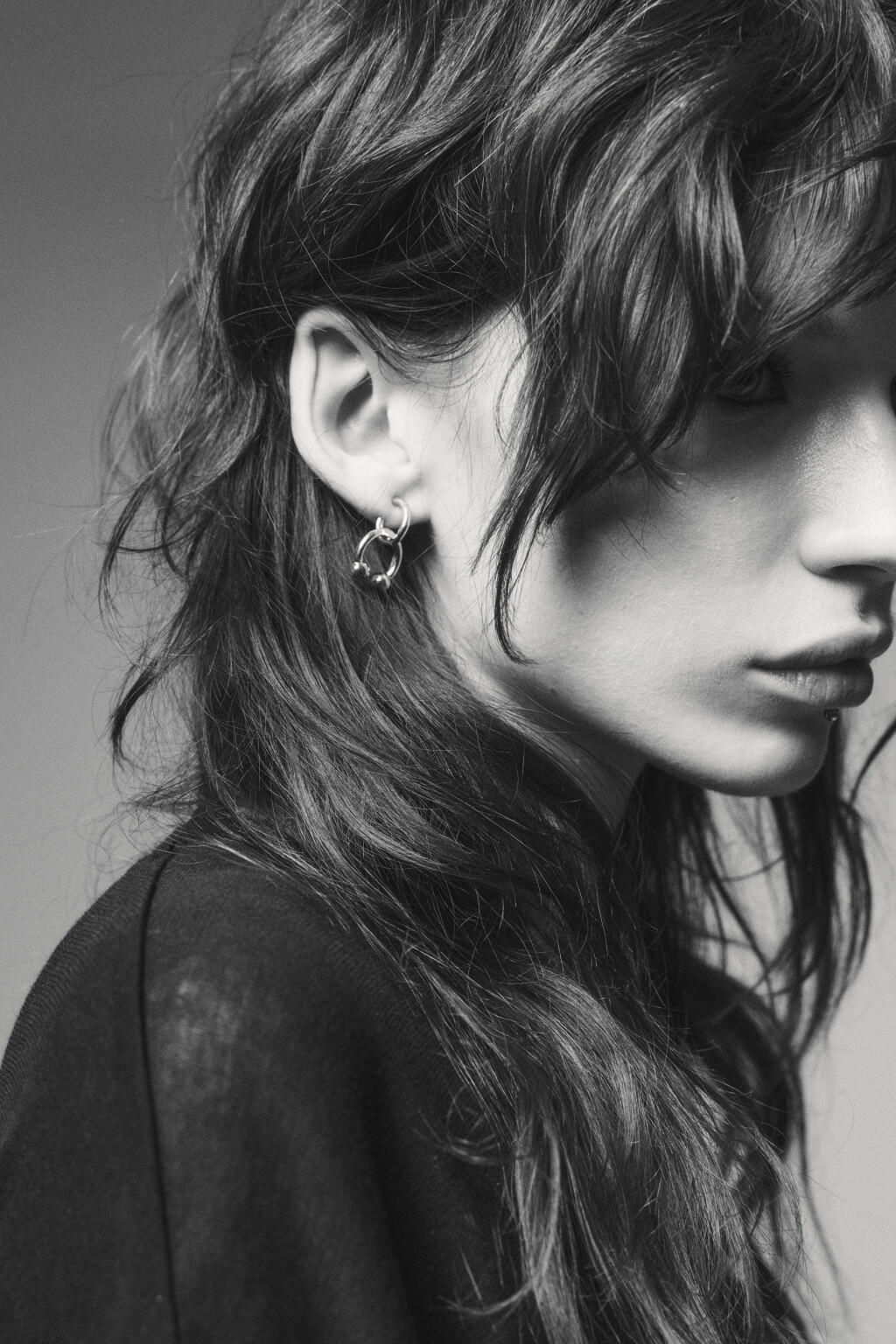 Серьги-гвоздики с подвеской-септумом - цвет серый - 1