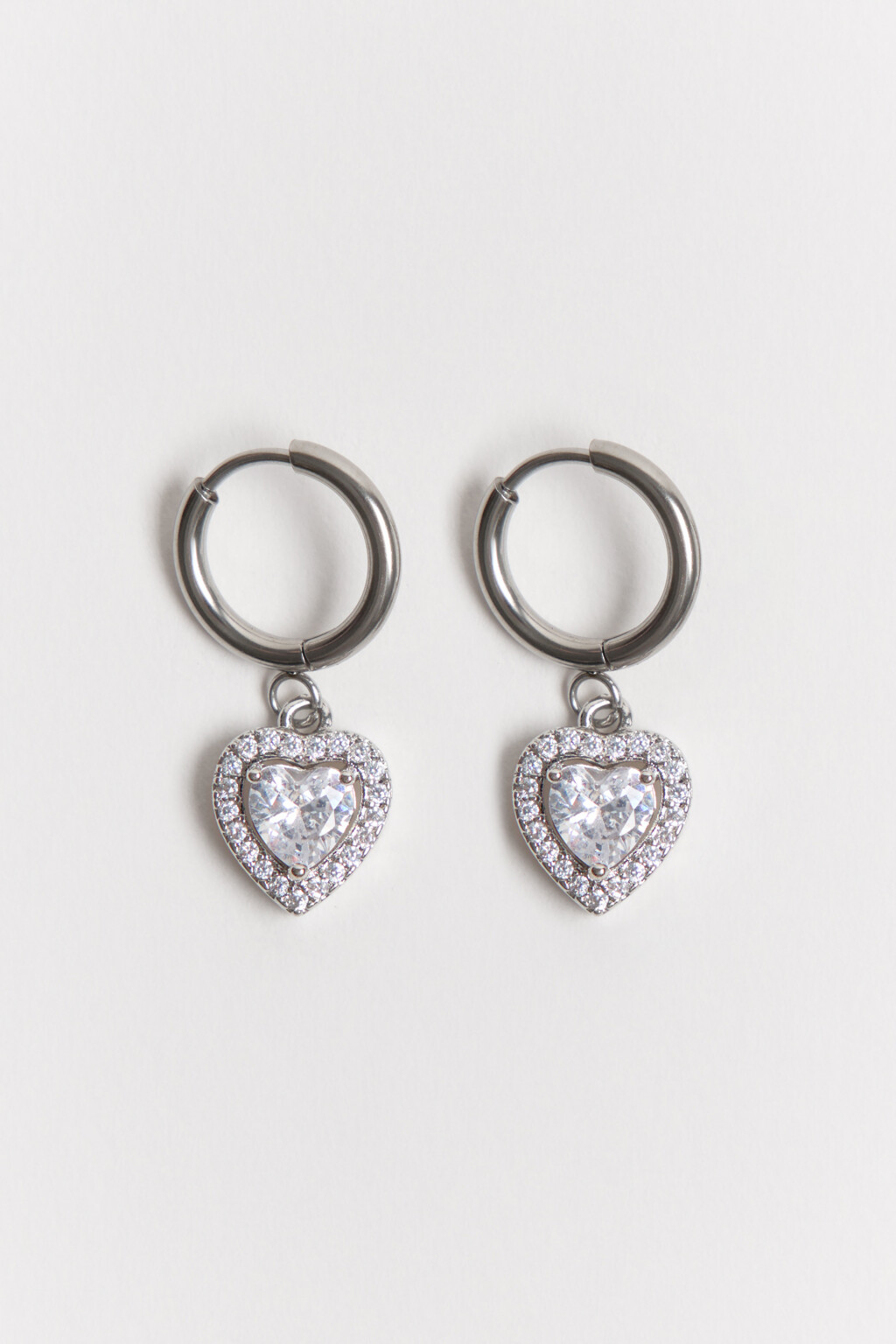 Серьги-кольца с сердечками и стразами - цвет серый - 2