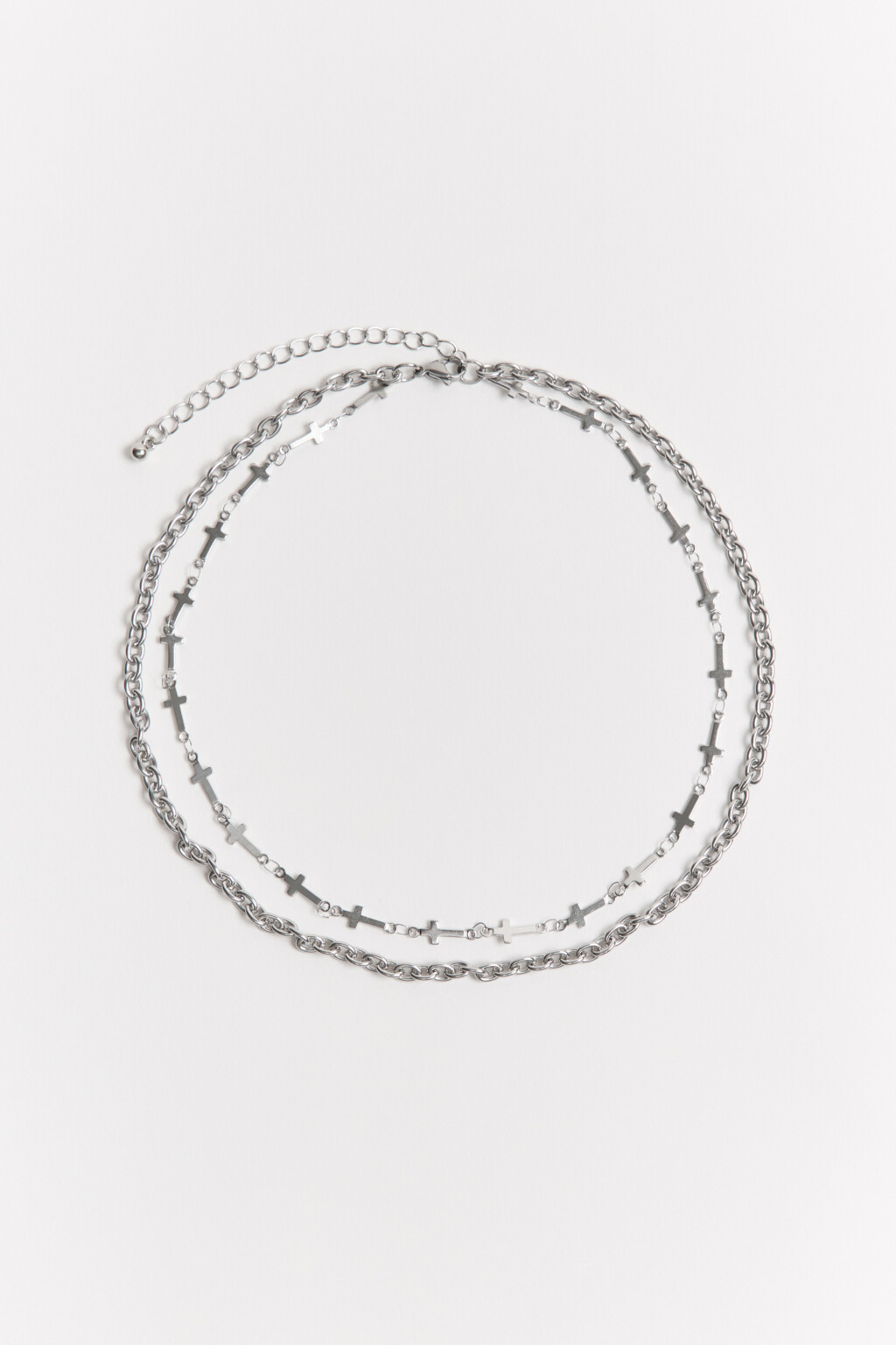 Колье-чокер с цепочкой и крестиками - цвет серый - 1