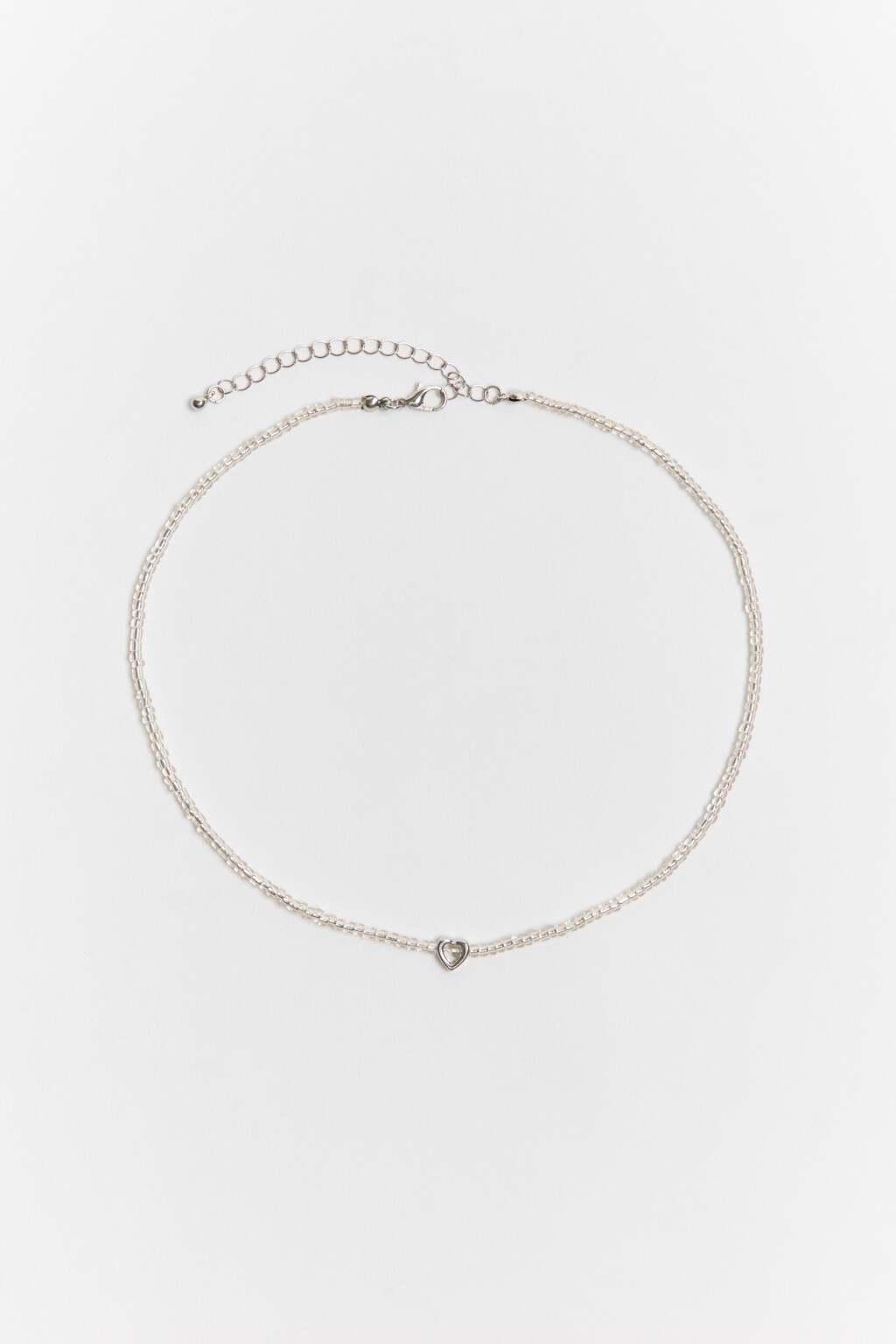 Колье с бусинами и сердечком - цвет серый - 1