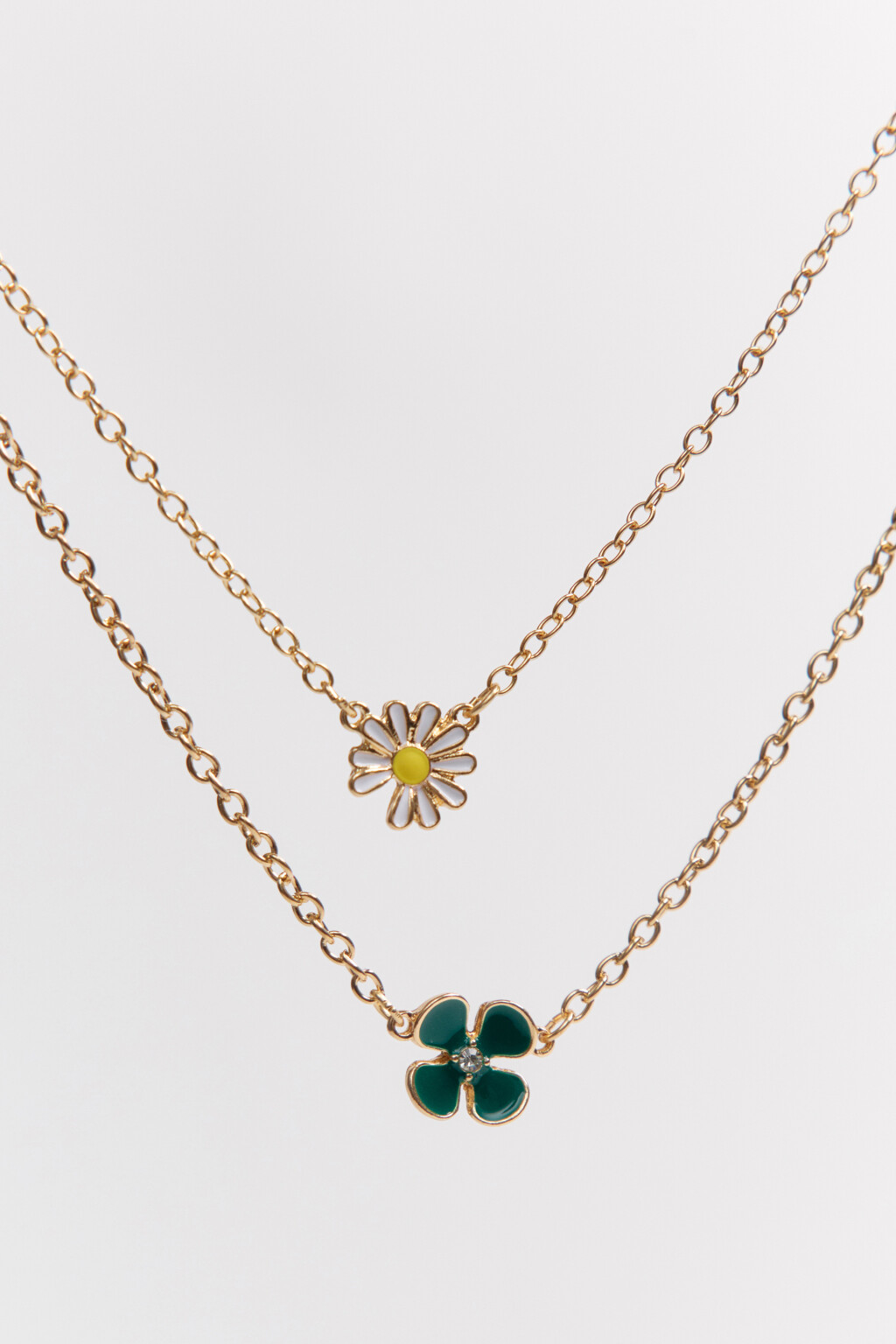 Колье-цепочка двойное с подвесками-цветами - цвет мультиколор - 1