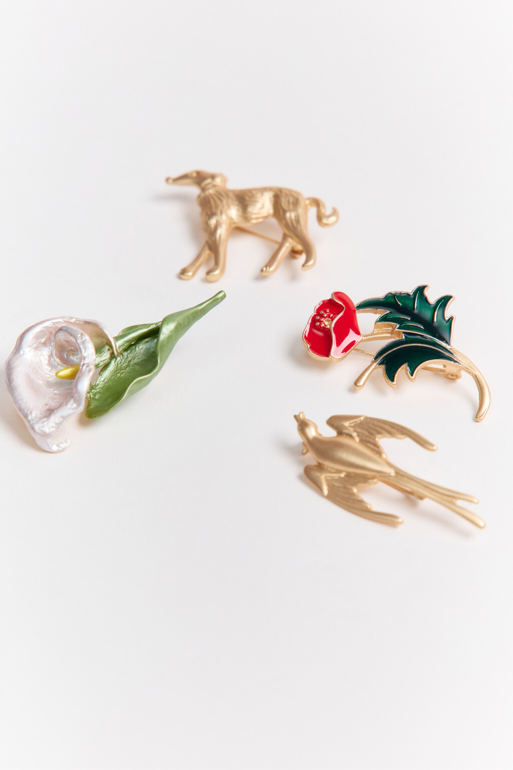 Набор брошей в виде животных и цветов (4 штуки) - цвет серый - 2