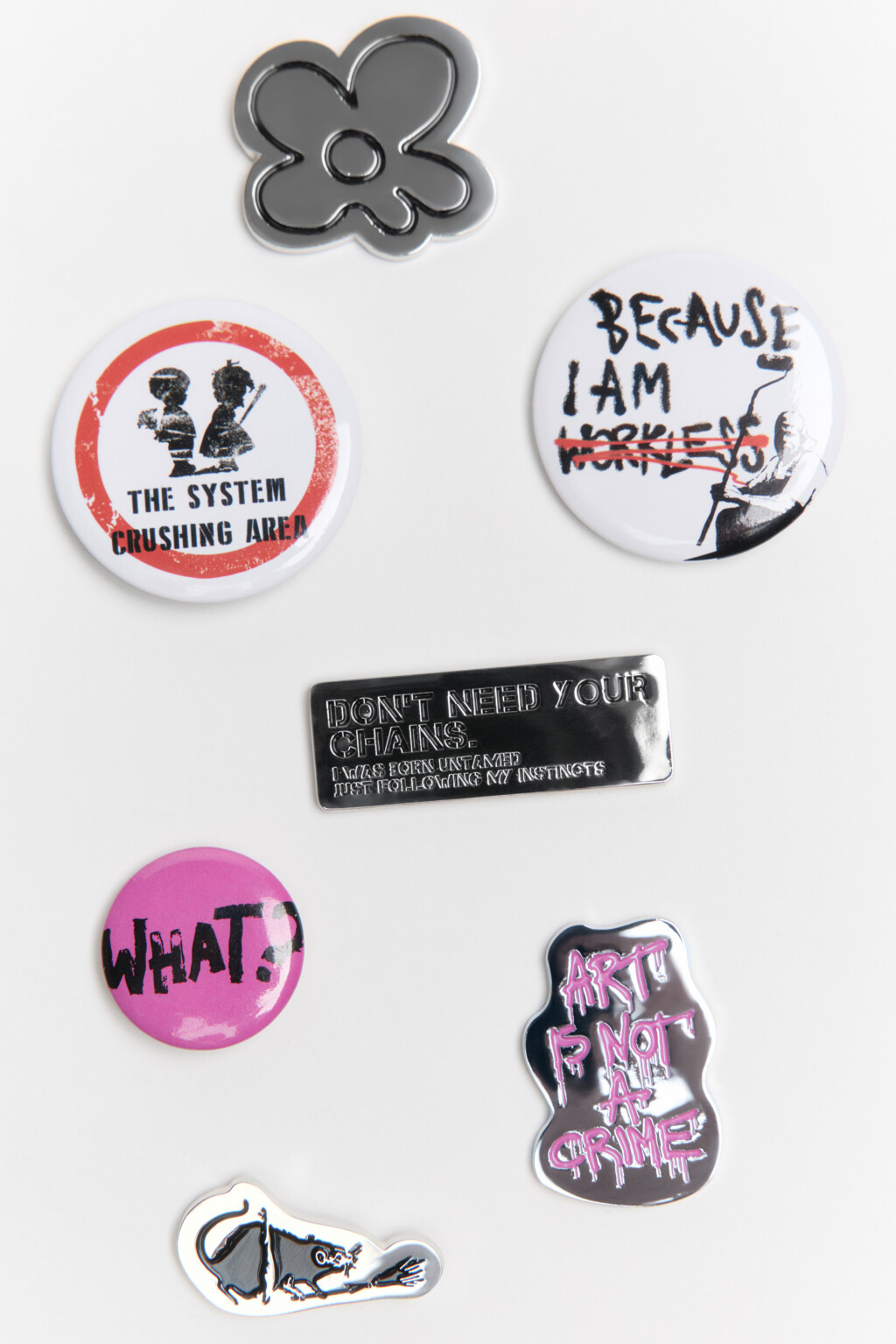 Набор брошей с принтами и надписями (7 штук) - цвет серый - 1