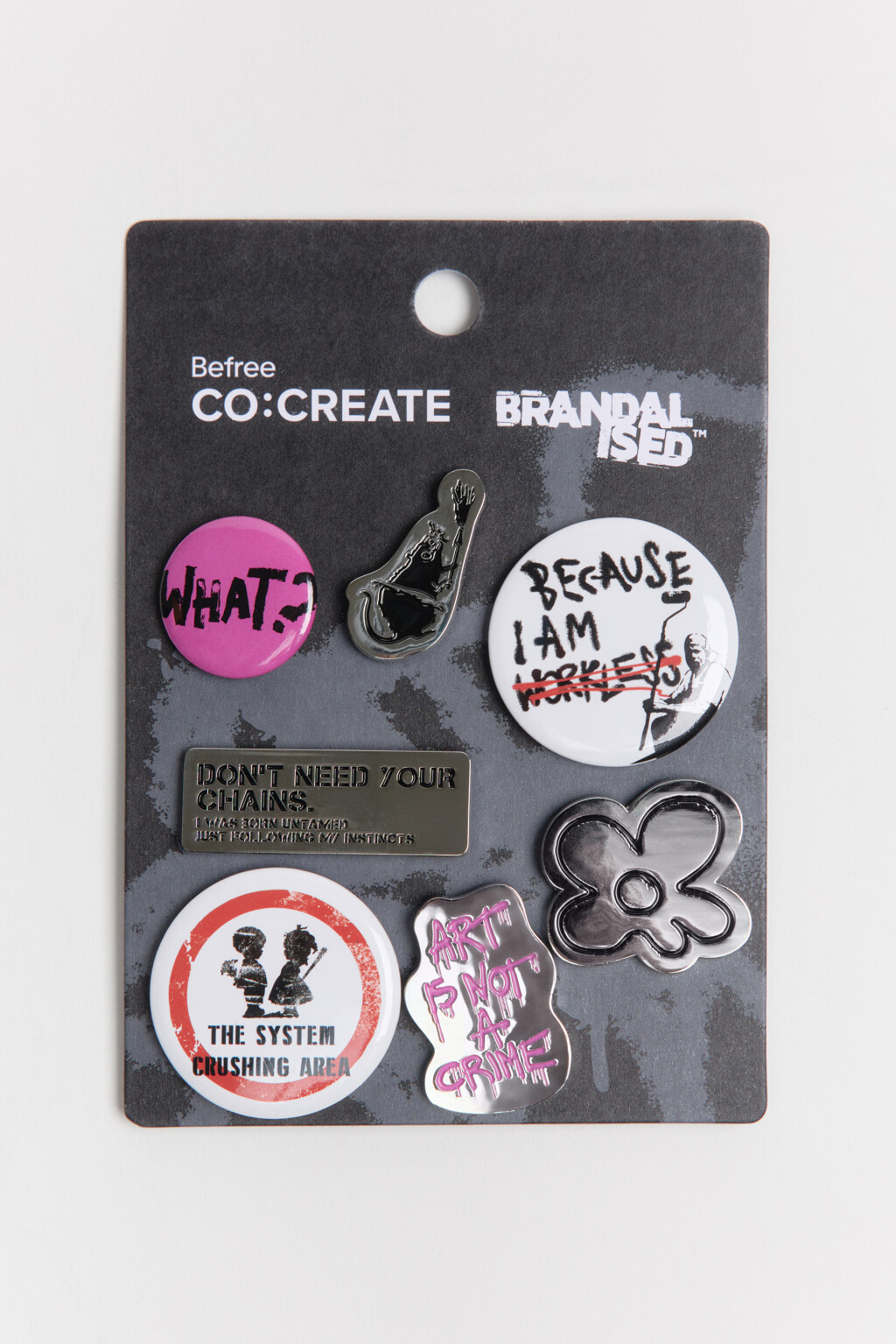 Набор брошей с принтами и надписями (7 штук) - цвет серый - 2