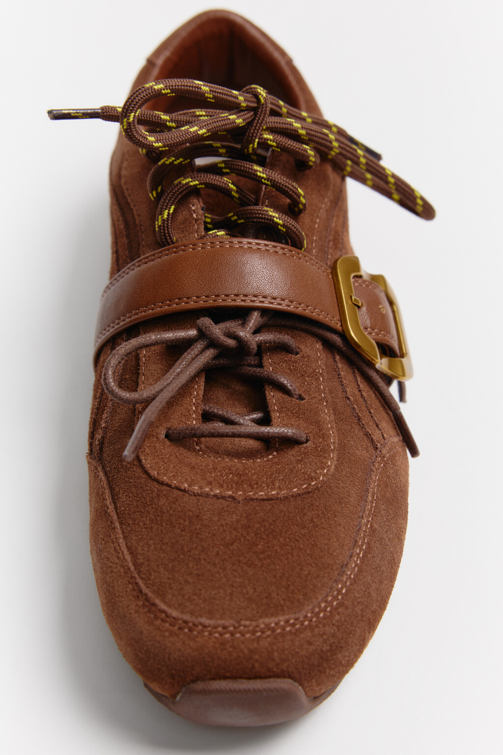 Кроссовки из натуральной кожи с боковой пряжкой - цвет коричневый - 3