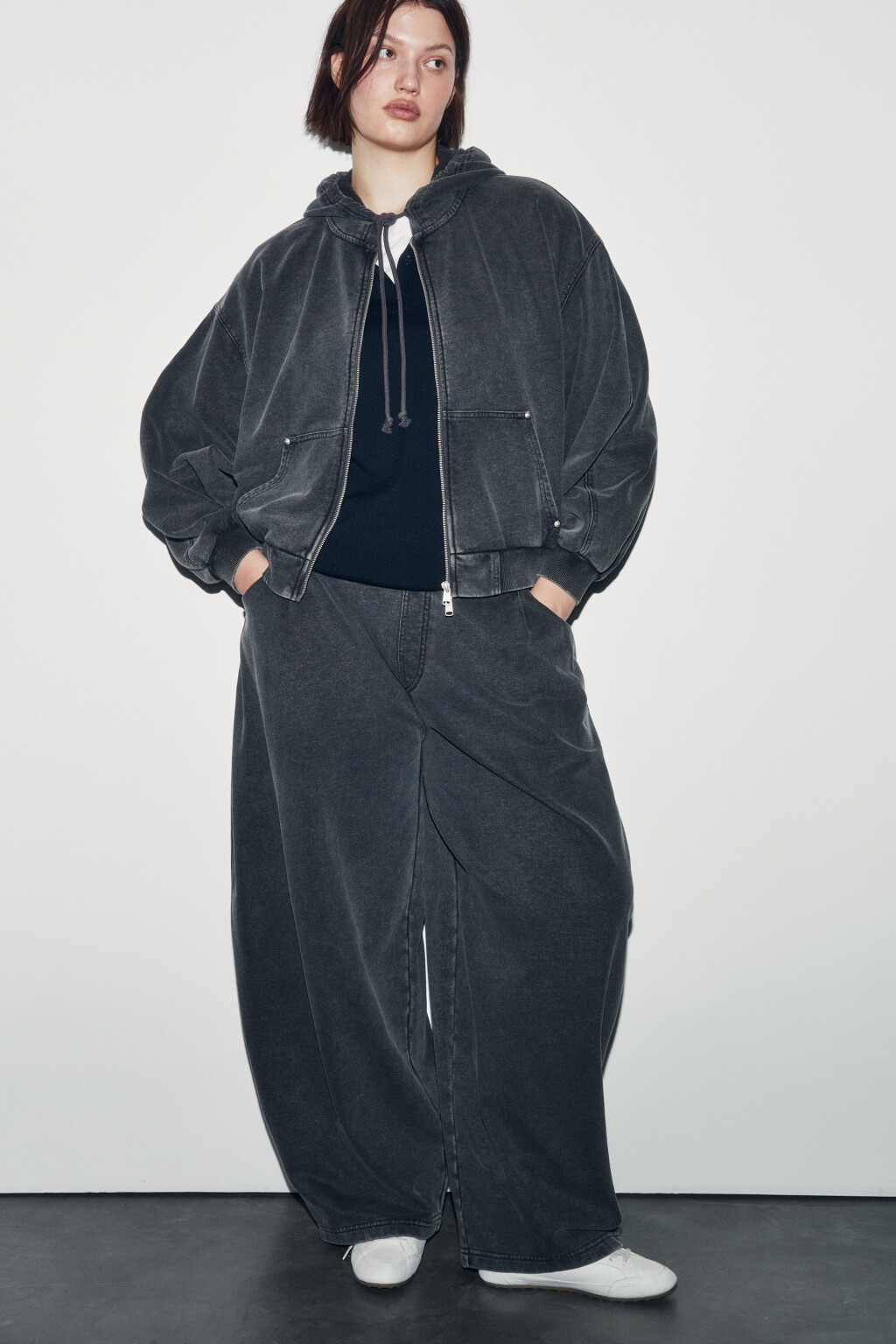 Брюки barrel fit с имитацией джинсы - цвет серый - 1