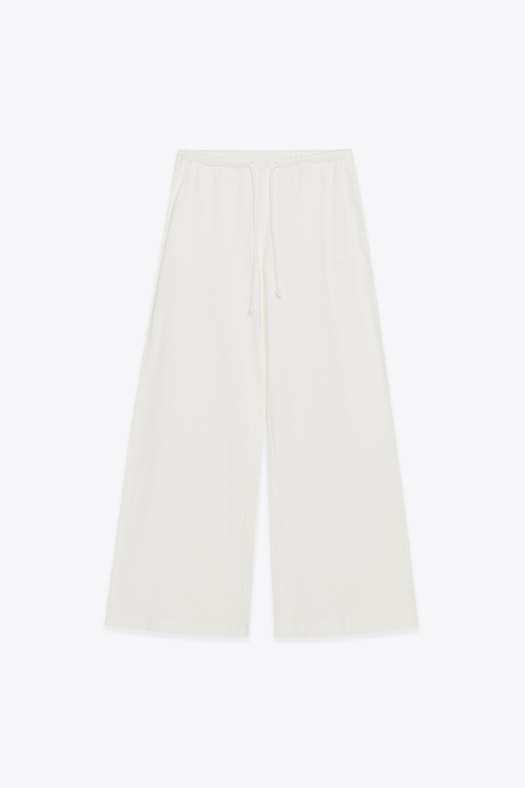 Брюки широкие хлопковые со средней посадкой на завязках - цвет молочный - 1