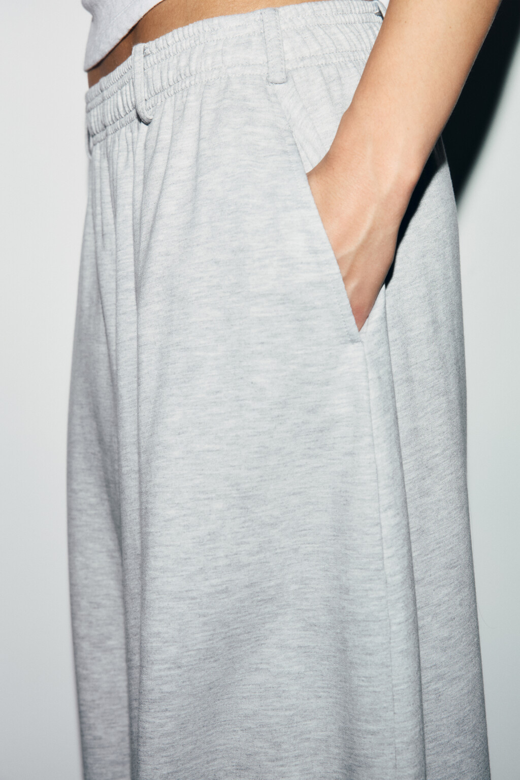 Брюки широкие из футера со средней посадкой - цвет серый - 6