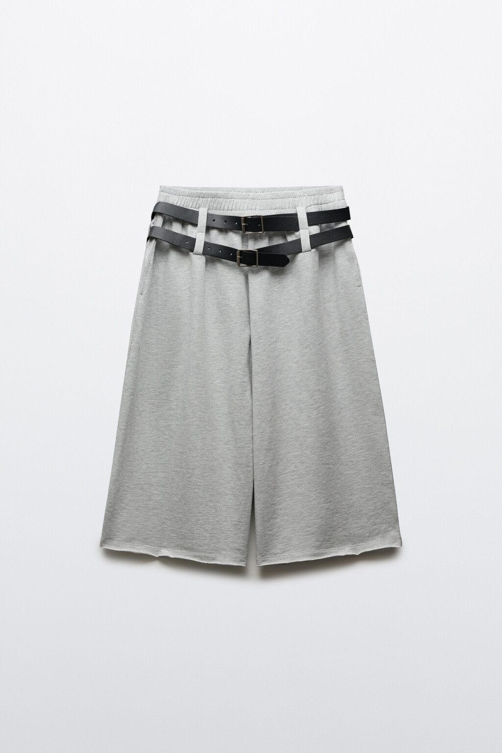 Брюки-кюлоты из футера с двумя ремешками - цвет серый - 7