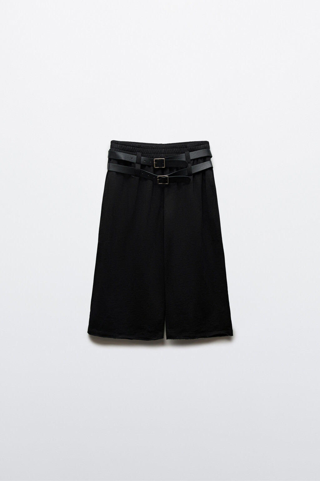 Брюки-кюлоты из футера с двумя ремешками - цвет черный - 7