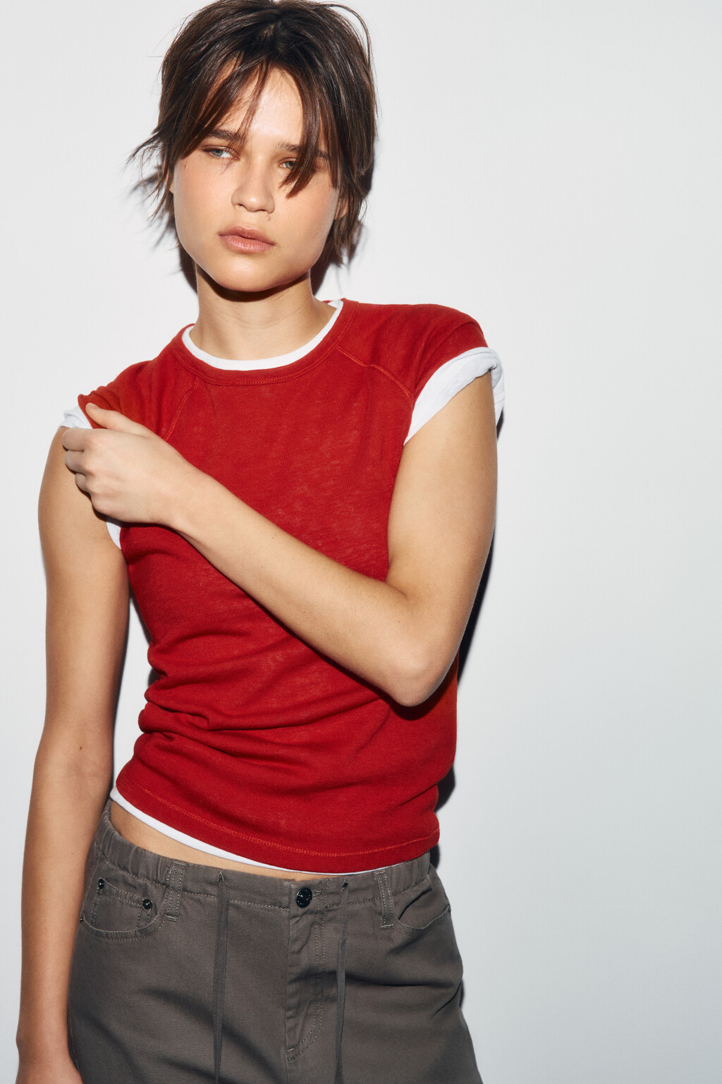 Футболка приталенная базовая с рукавами реглан - цвет красный - 1