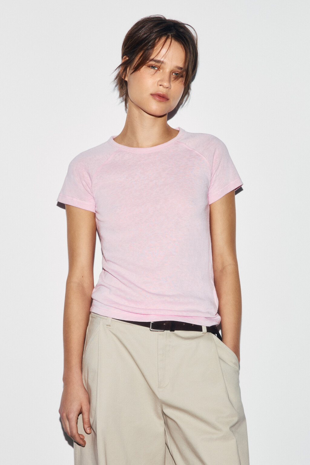 Футболка приталенная базовая с рукавами реглан - цвет розовый - 3