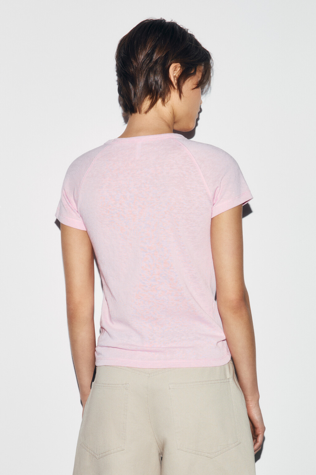 Футболка приталенная базовая с рукавами реглан - цвет розовый - 4