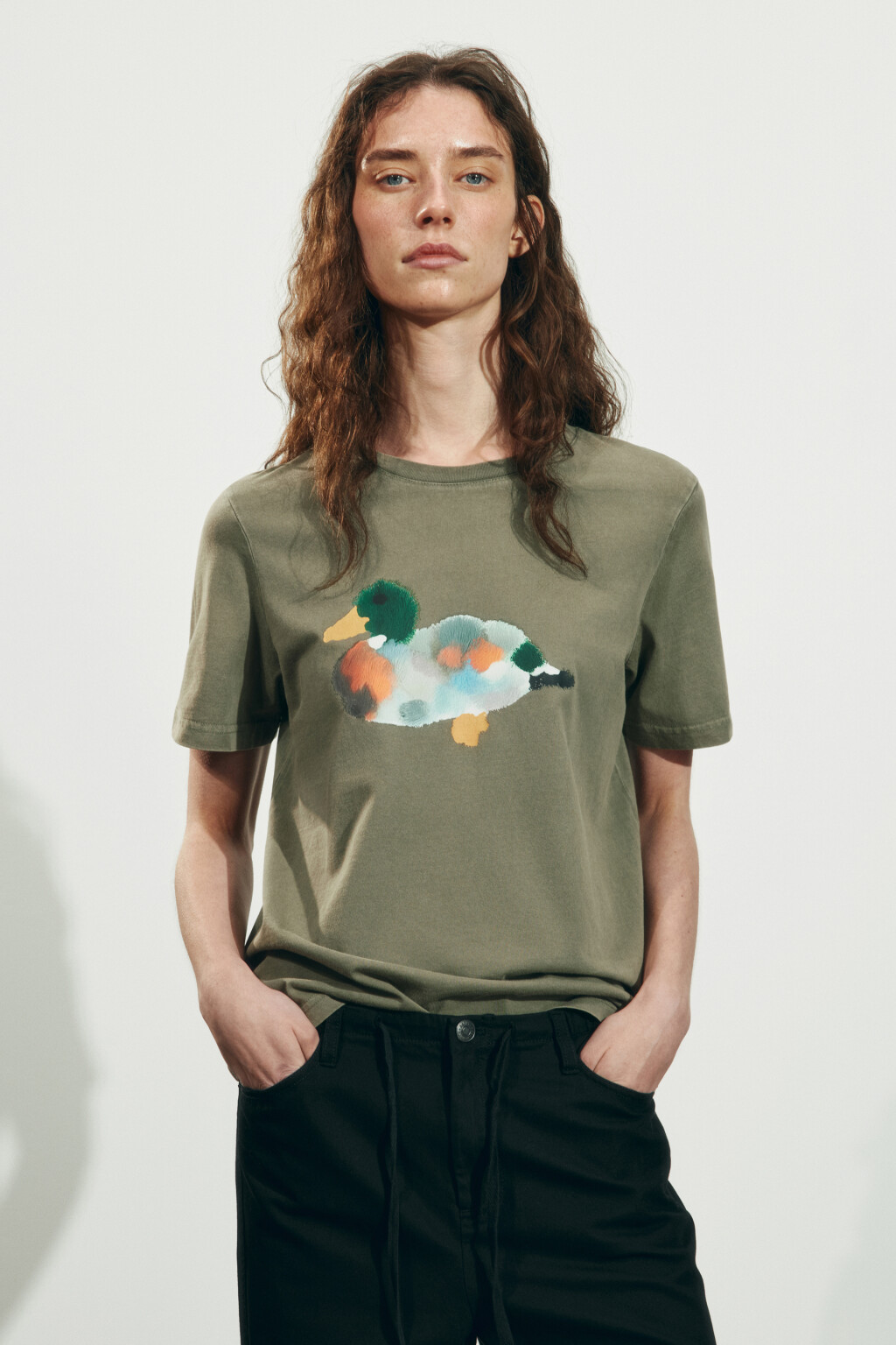 Футболка хлопковая с принтом - цвет зеленый - 2