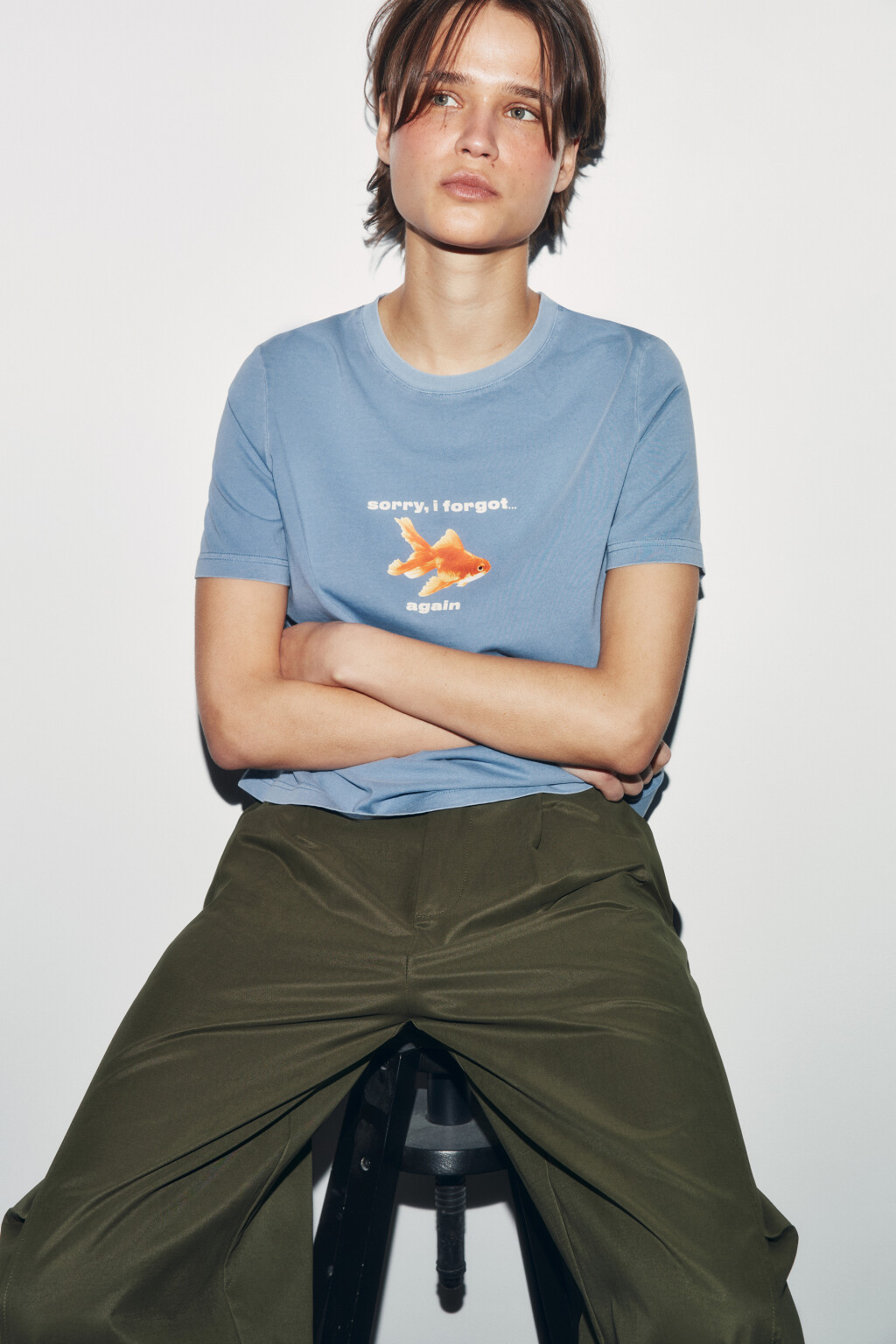 Футболка хлопковая с принтом - цвет голубой - 1