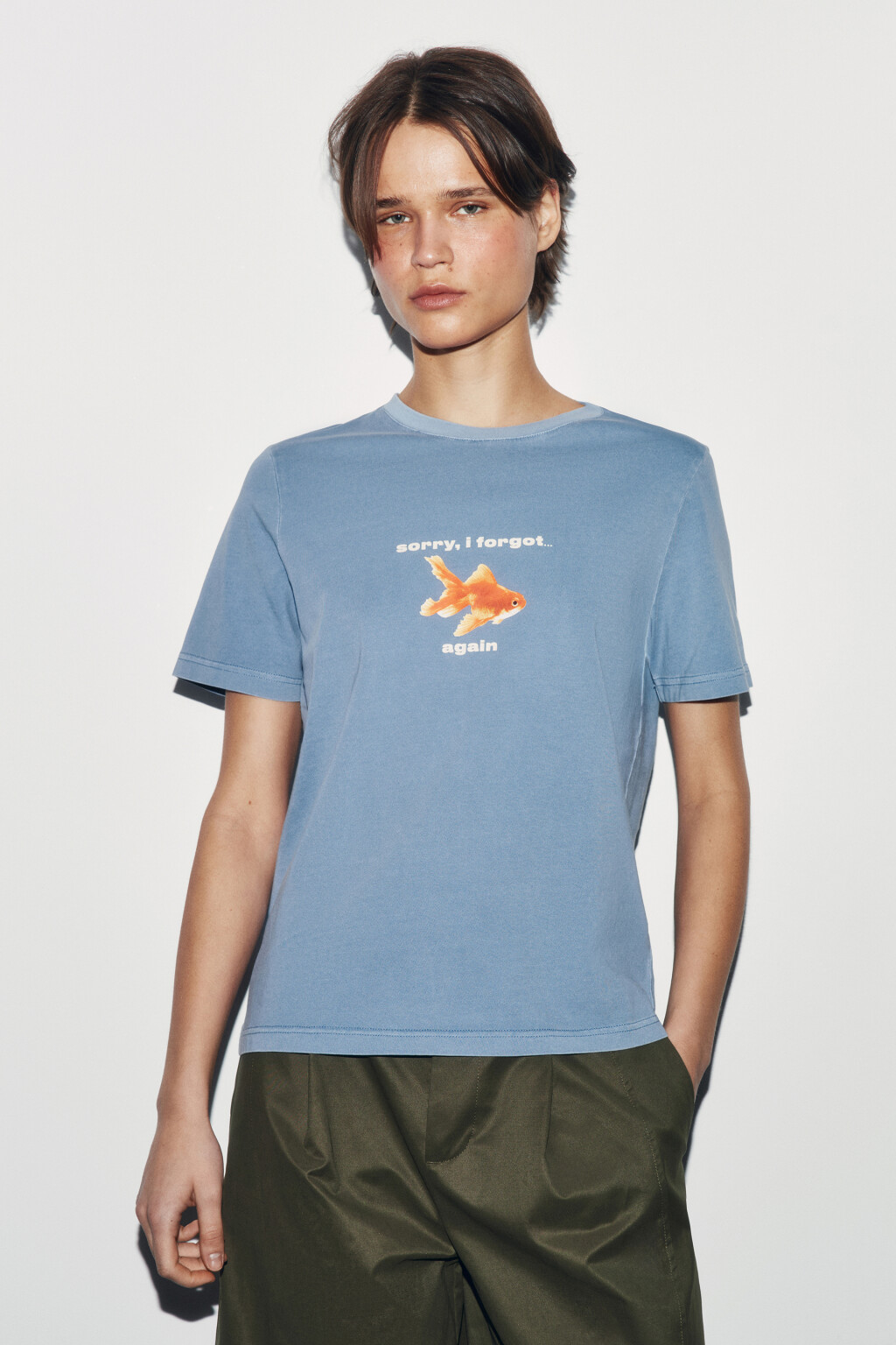 Футболка хлопковая с принтом - цвет голубой - 2