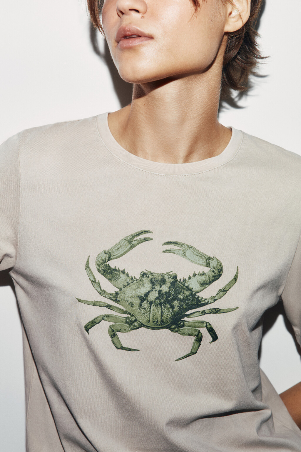 Футболка хлопковая с принтом - цвет бежевый - 1