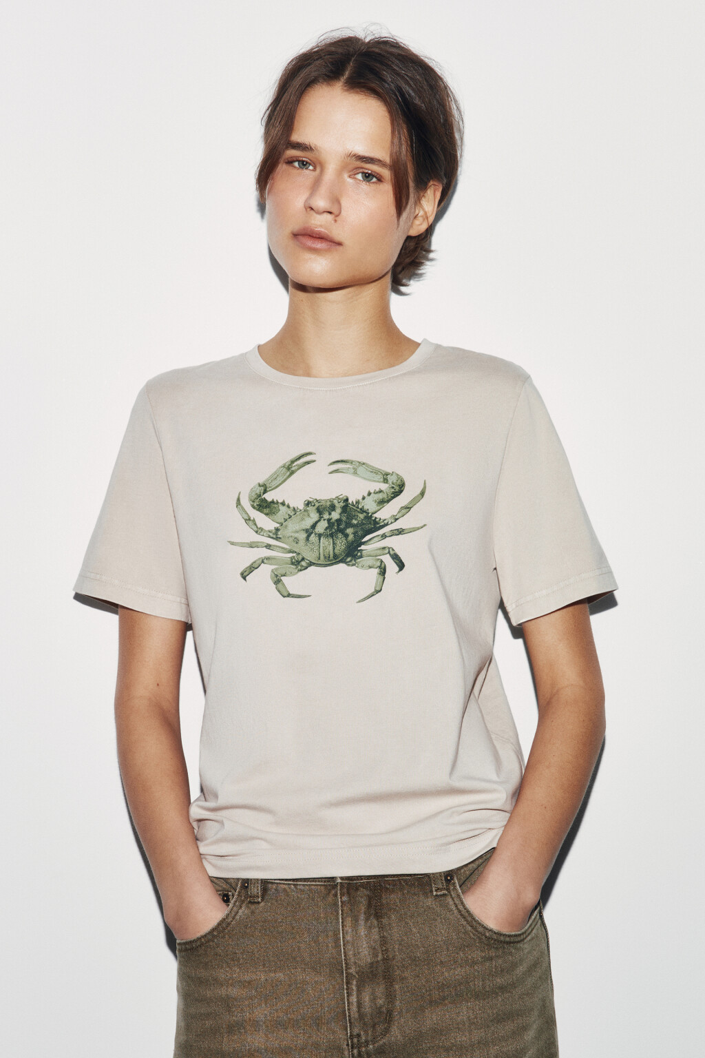 Футболка хлопковая с принтом - цвет бежевый - 2