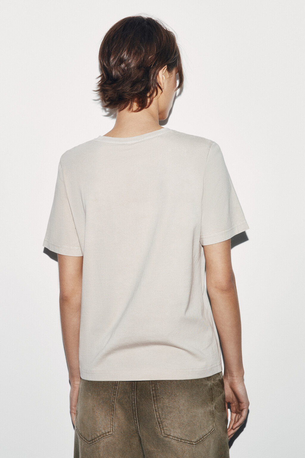 Футболка хлопковая с принтом - цвет бежевый - 3