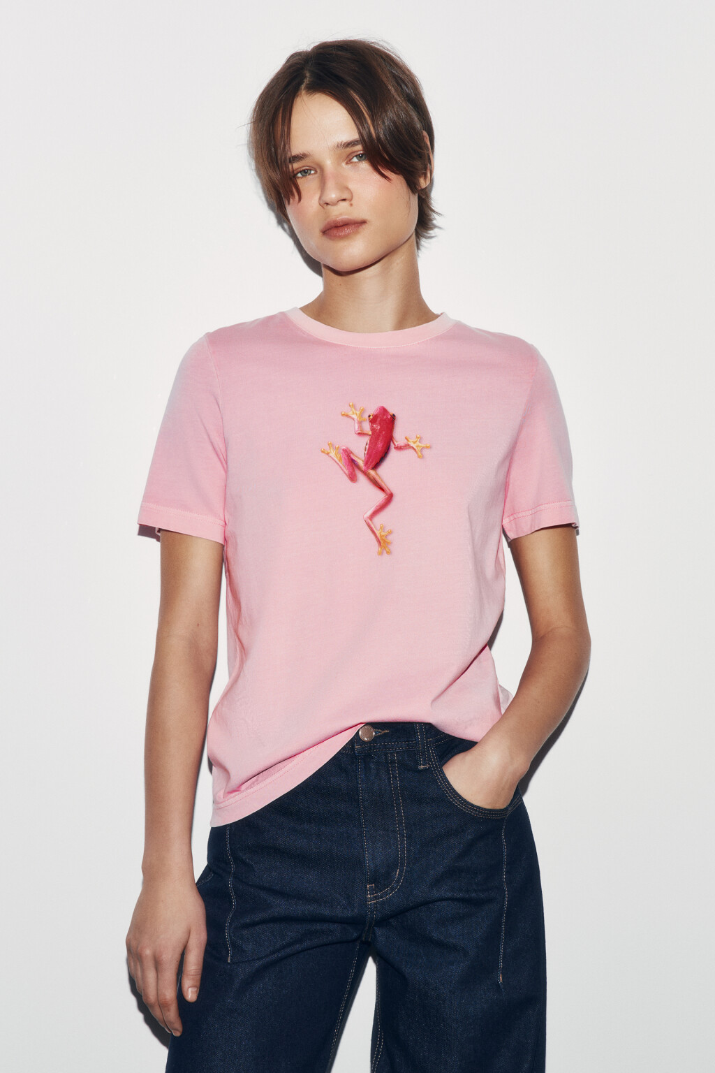 Футболка хлопковая с принтом - цвет розовый - 3