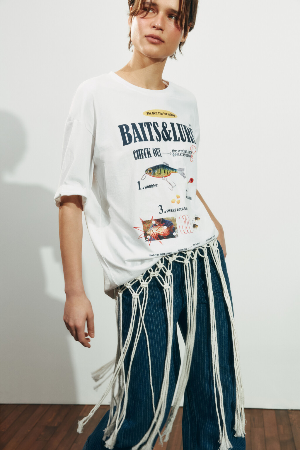 Футболка свободная хлопковая с принтом - цвет бежевый - 1