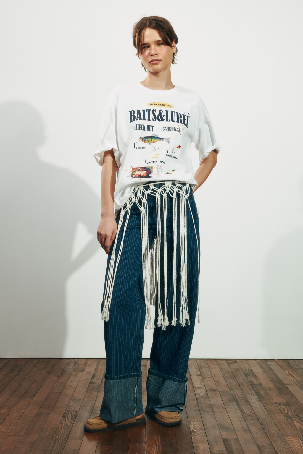 Футболка свободная хлопковая с принтом - цвет бежевый - 4