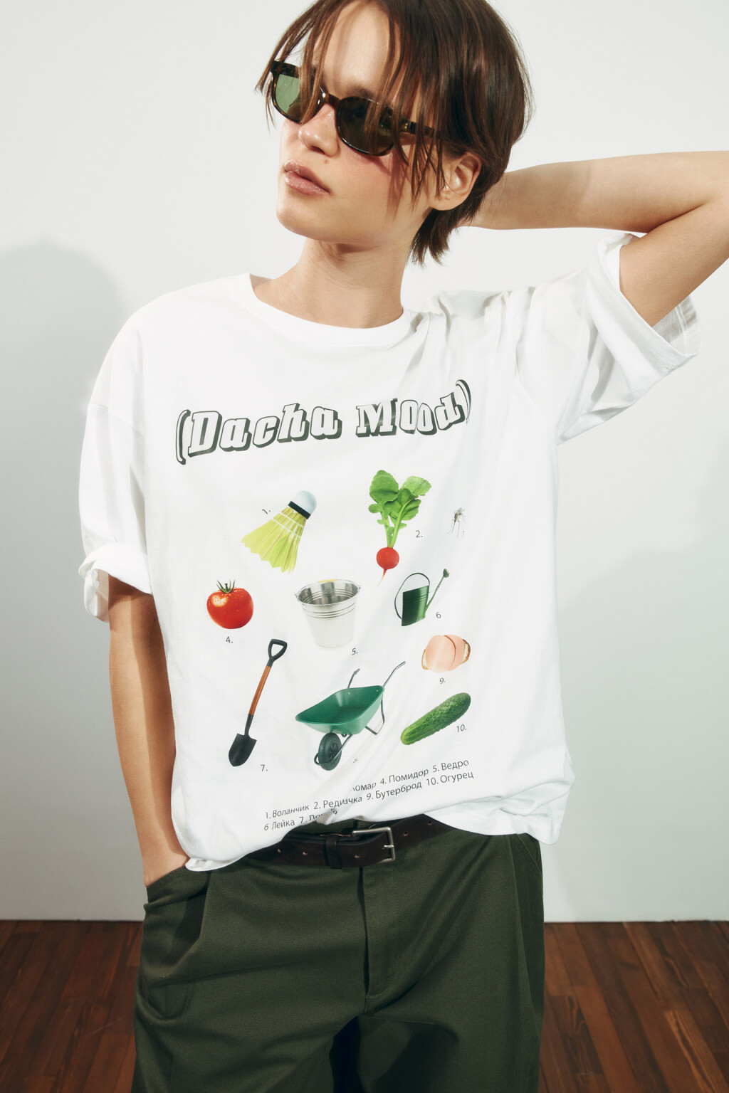 Футболка свободная хлопковая с принтом - цвет белый - 1