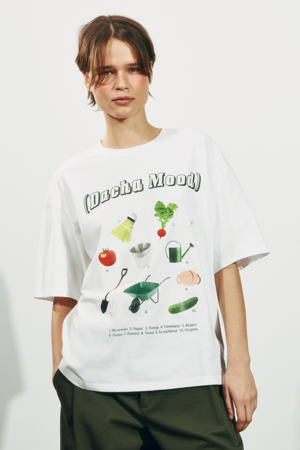 Футболка свободная хлопковая с принтом - цвет белый - 2