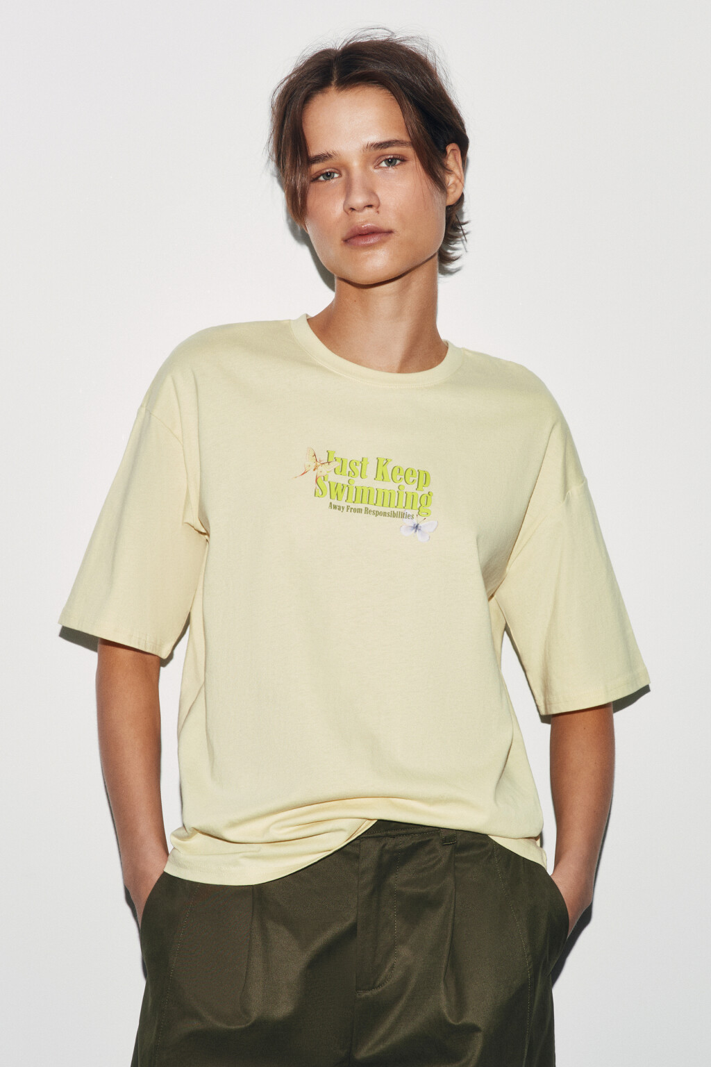 Футболка свободная хлопковая с принтом - цвет желтый - 2