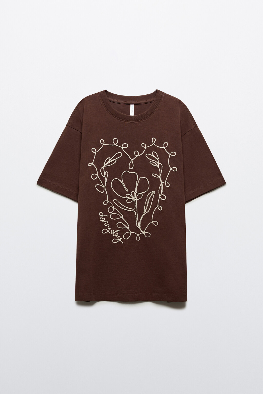 Футболка оверсайз хлопковая с вышивкой - цвет коричневый - 1