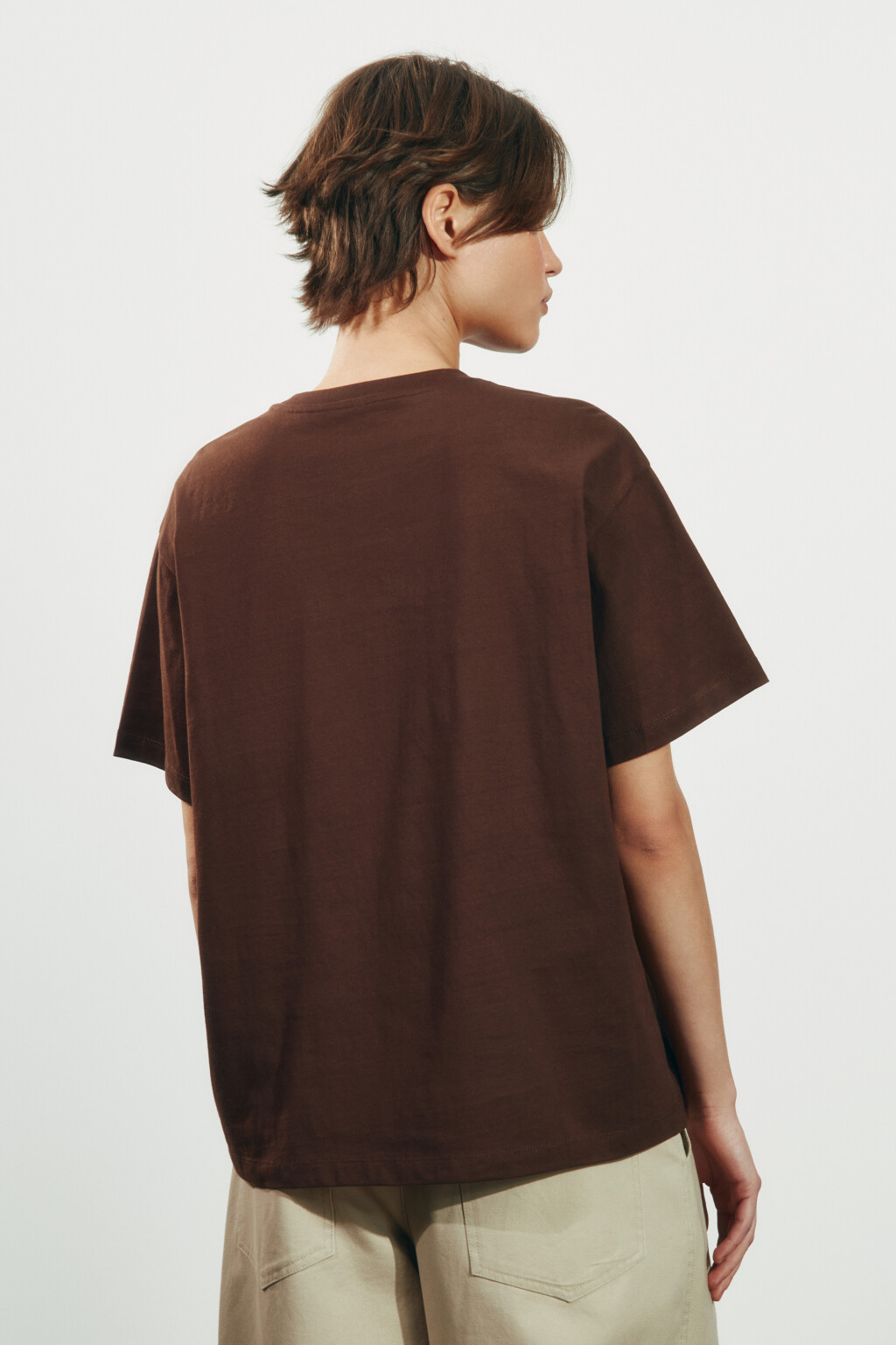 Футболка оверсайз хлопковая с вышивкой - цвет коричневый - 4
