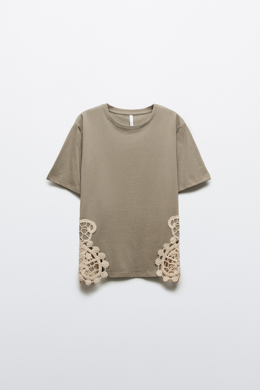 Футболка хлопковая с вязаной отделкой - цвет зеленый - 1