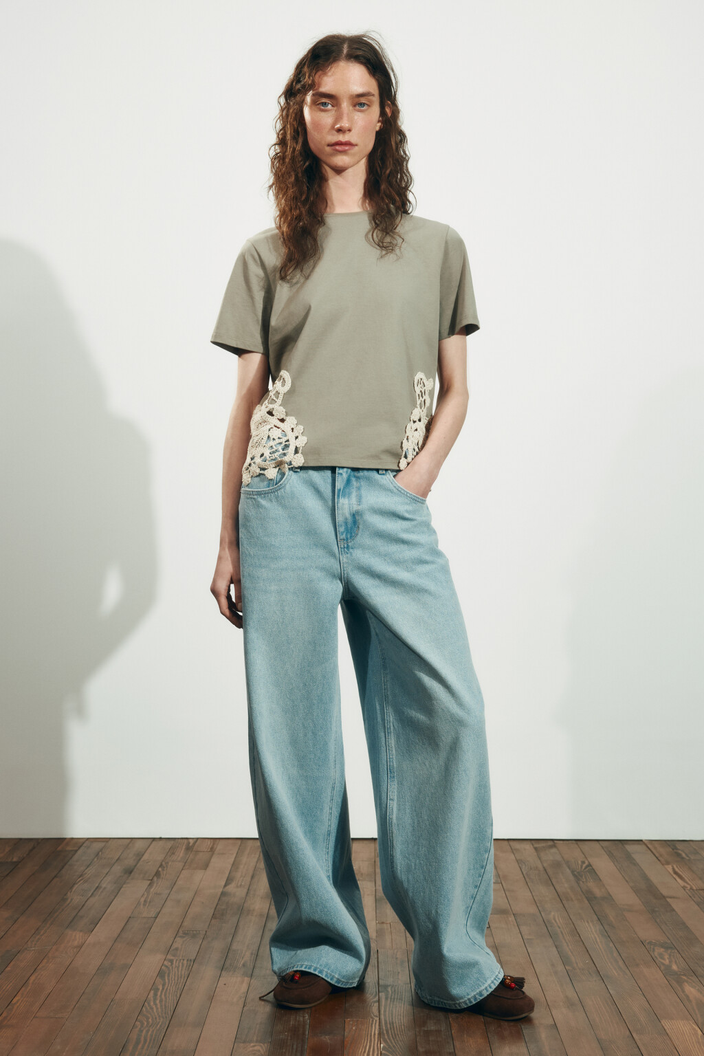 Футболка хлопковая с вязаной отделкой - цвет зеленый - 4