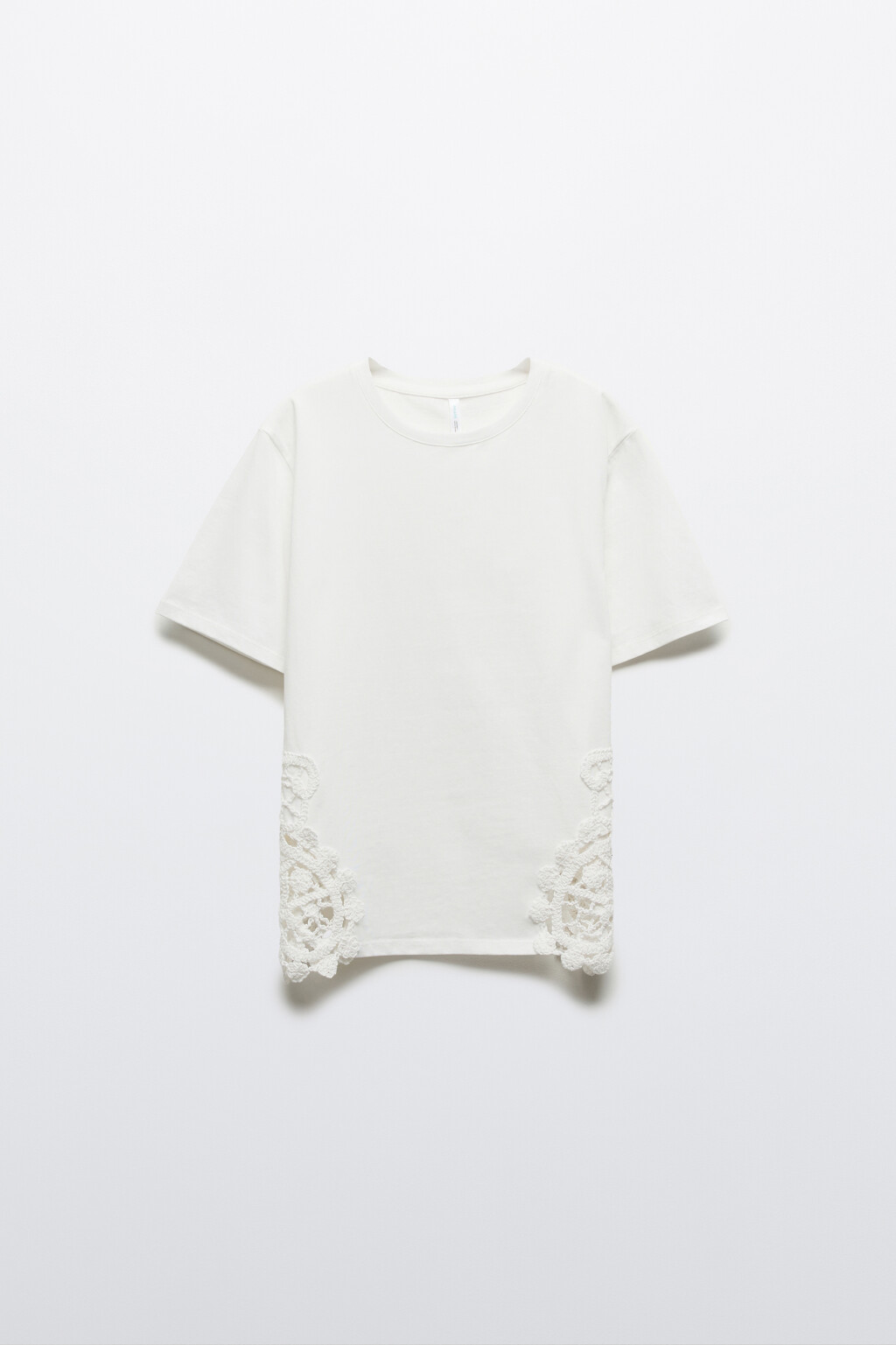 Футболка хлопковая с вязаной отделкой - цвет белый - 1