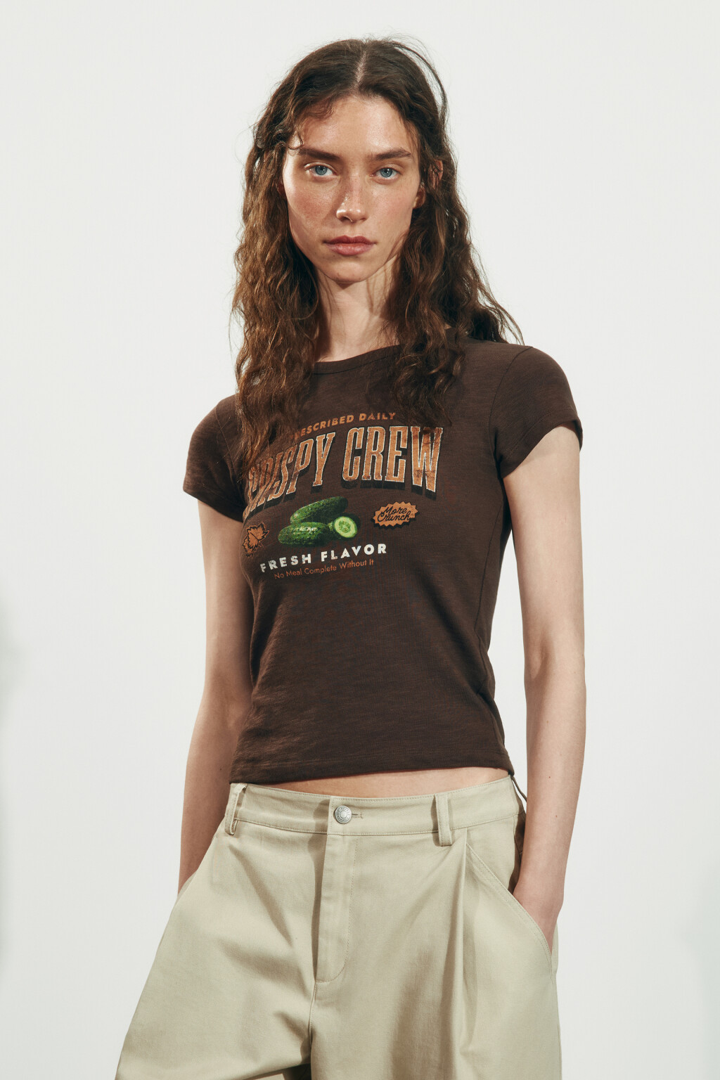 Футболка-топ облегающая с принтом - цвет коричневый - 3