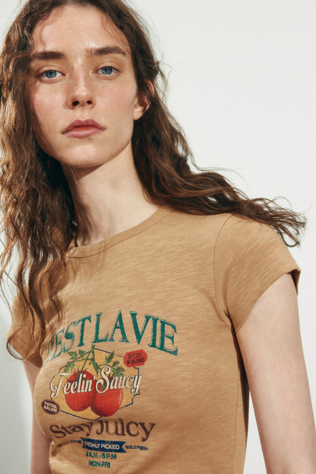 Футболка-топ облегающая с принтом - цвет бежевый - 6