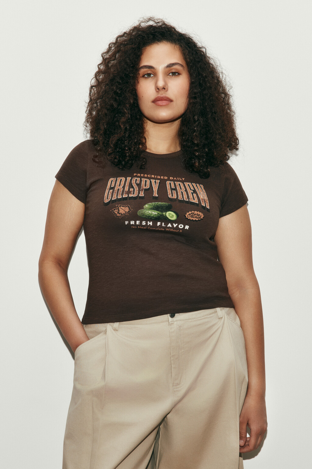 Футболка-топ облегающая с принтом - цвет коричневый - 2