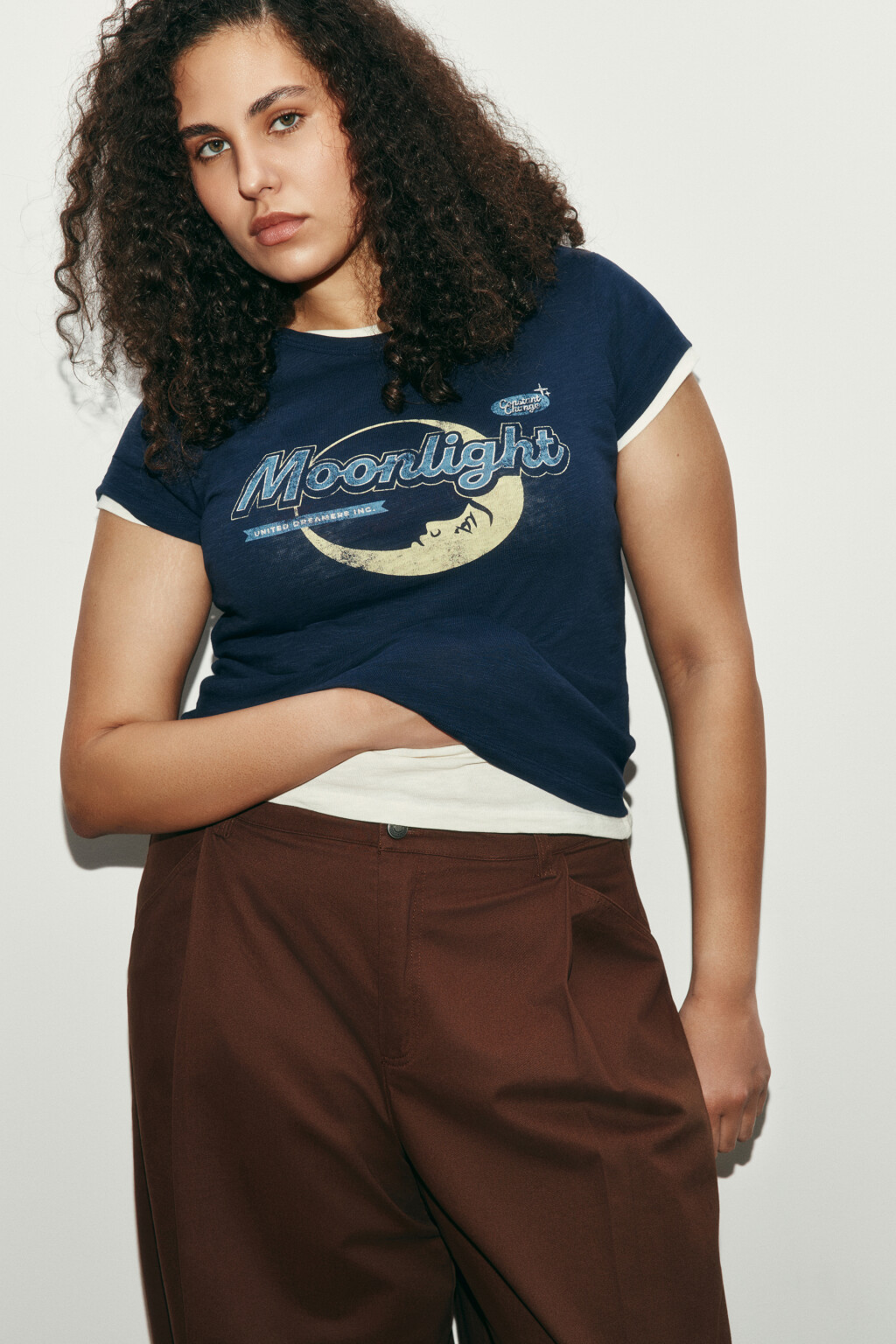 Футболка-топ облегающая с принтом - цвет синий - 1