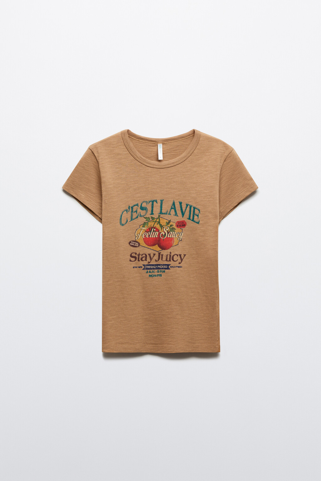 Футболка-топ облегающая с принтом - цвет бежевый - 1