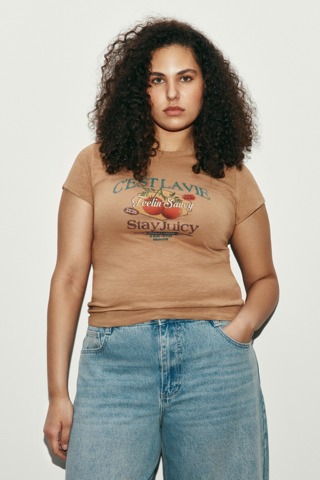 Футболка-топ облегающая с принтом - цвет бежевый - 2