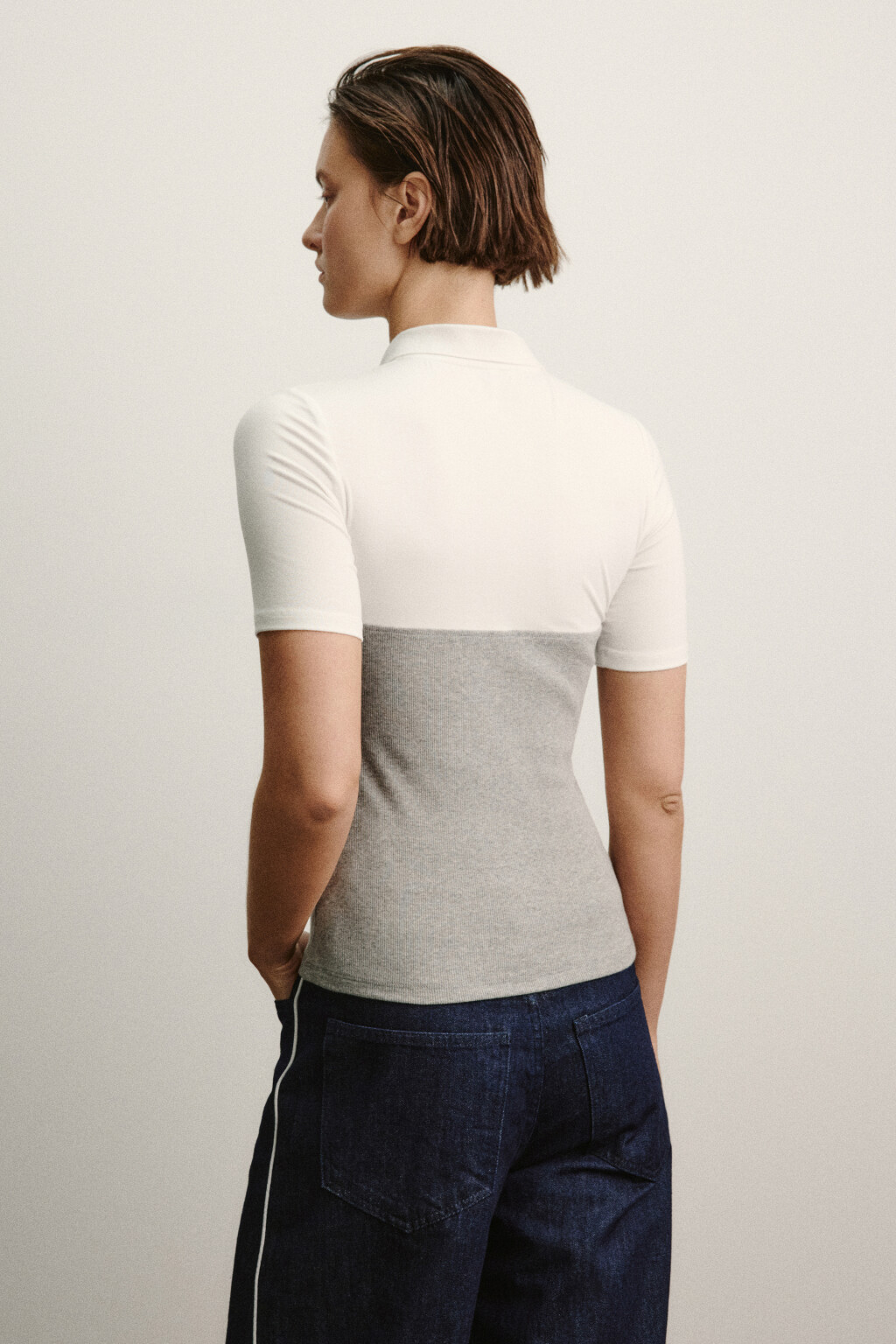 Футболка-поло на молнии с топом - цвет серый - 3